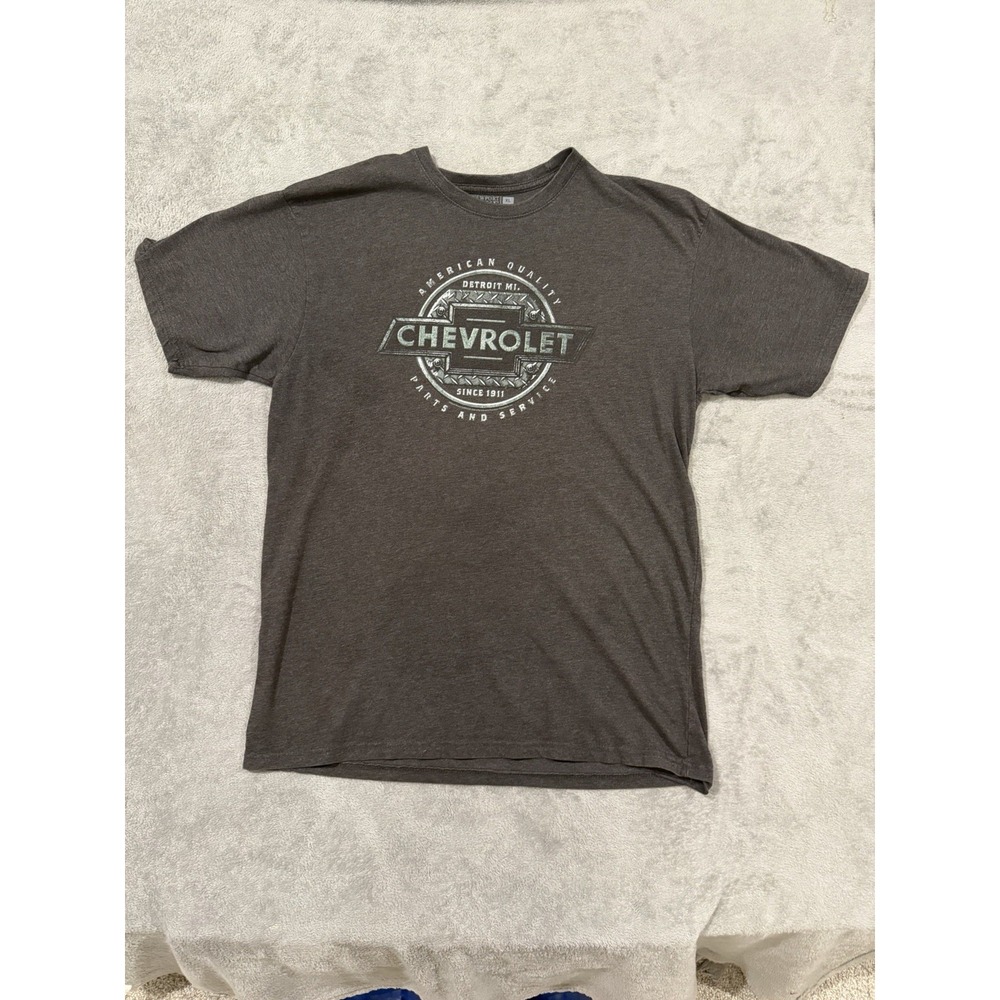 Chevrolet American Quality Detroit MI Graphic T-Shirt Men's XL Gray Newport Blue